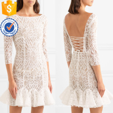 White Ruffled Lace Three Quarter Length Sleeve Mini Summer Dress Manufacture Wholesale Fashion Women Apparel (TA0333D)